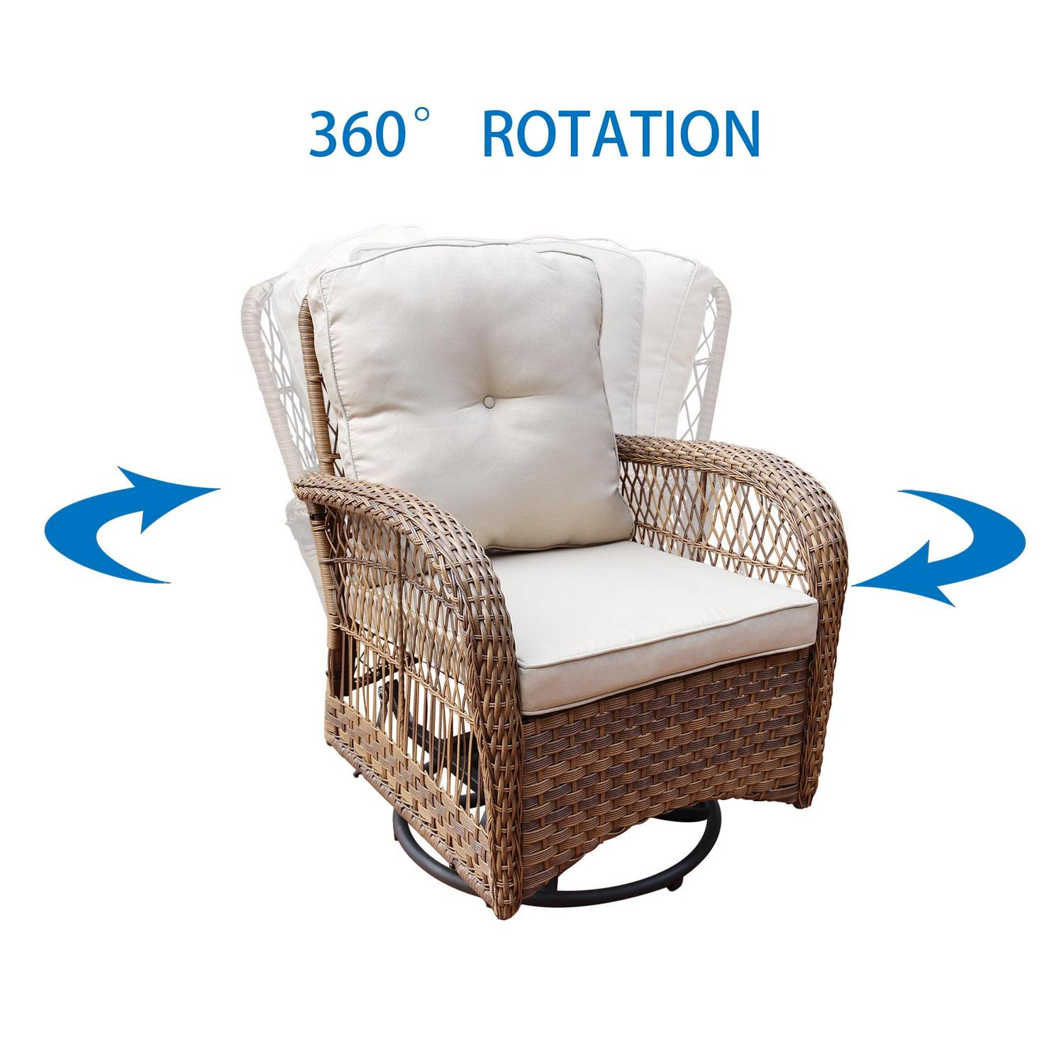 Abble Swivel Conversation 3 Piece Rattan Seating Group Set with Cushions - Image 4