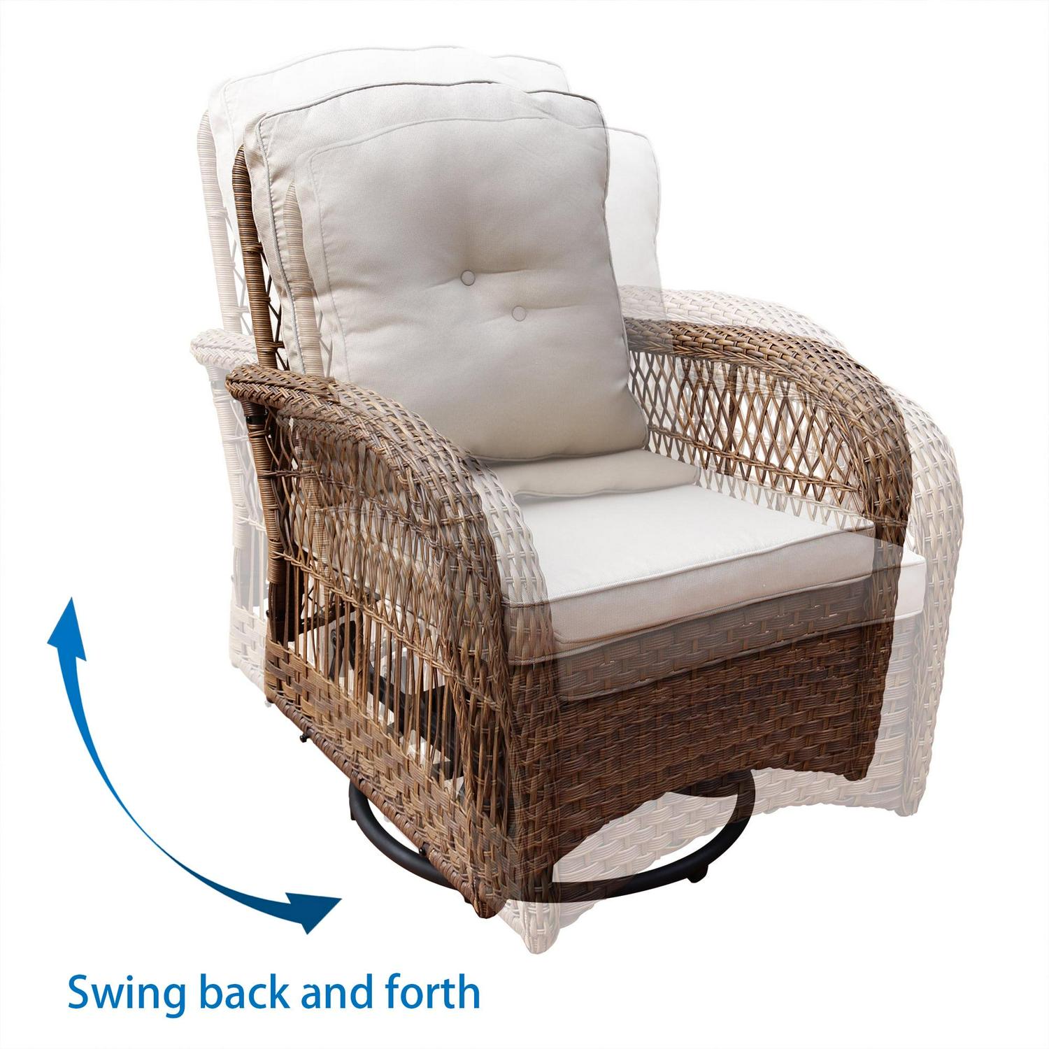 Abble Swivel Conversation 3 Piece Rattan Seating Group Set with Cushions - Image 5