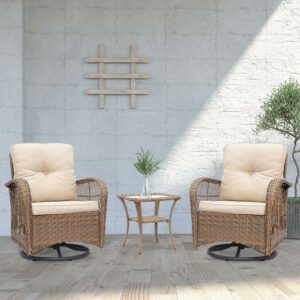 Abble Swivel Conversation 3 Piece Rattan Seating Group Set with Cushions