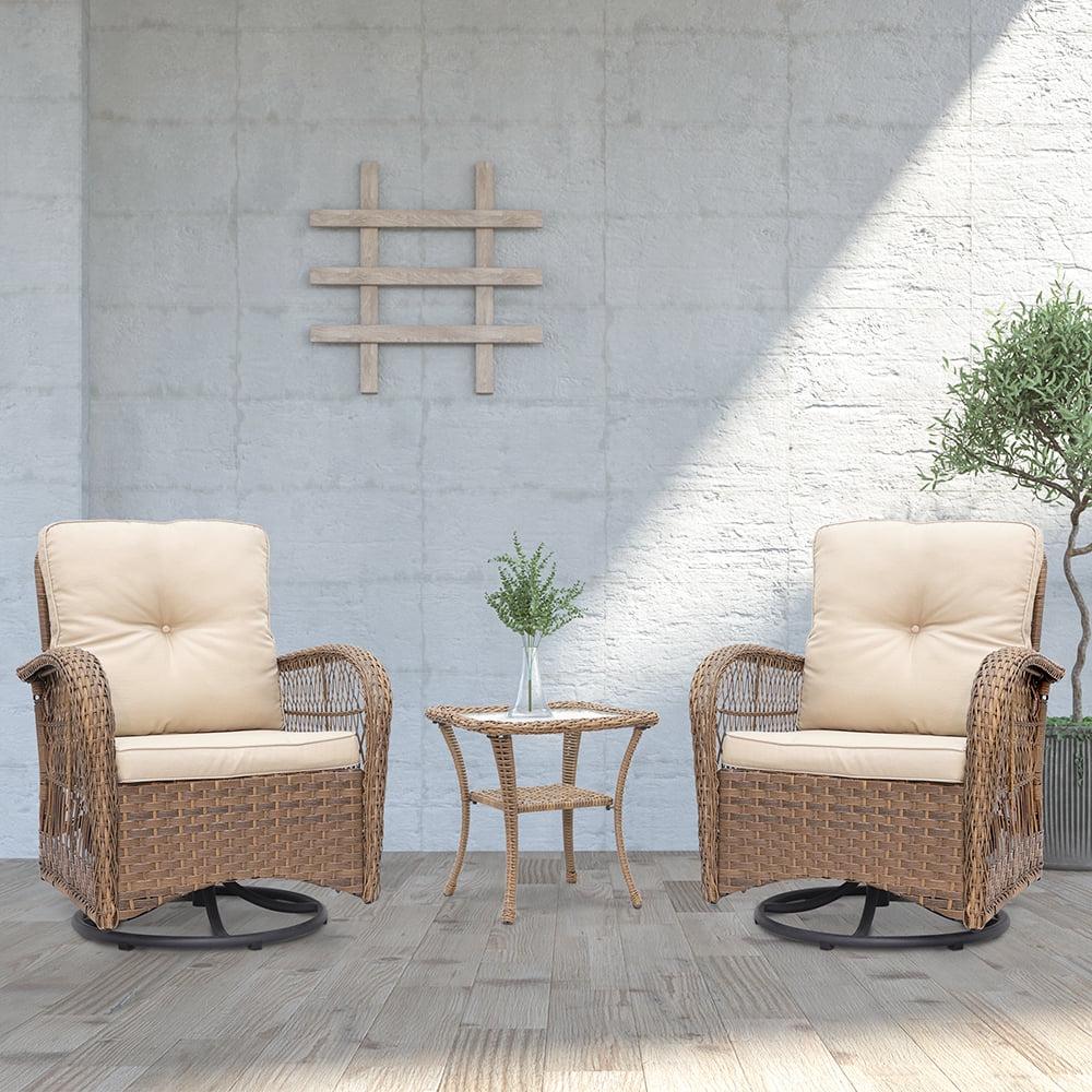 Abble Swivel Conversation 3 Piece Rattan Seating Group Set with Cushions