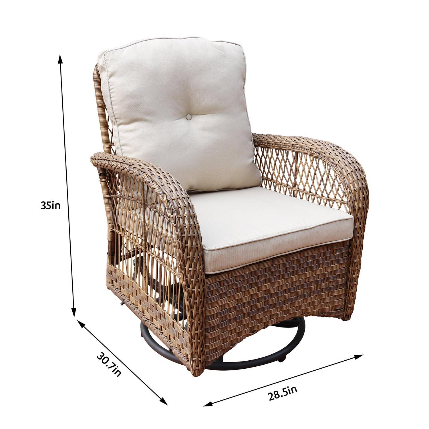 Abble Swivel Conversation 3 Piece Rattan Seating Group Set with Cushions - Image 4