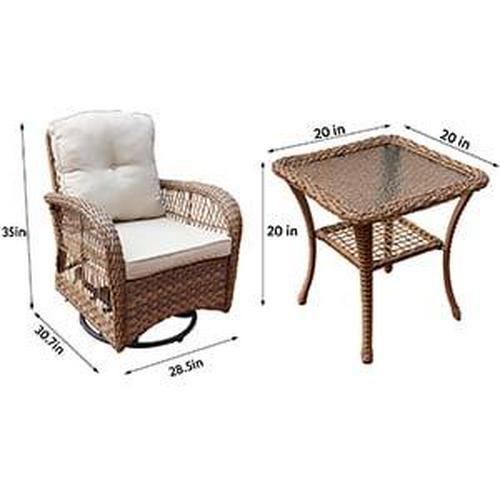 Abble Swivel Conversation 3 Piece Rattan Seating Group Set with Cushions - Image 6
