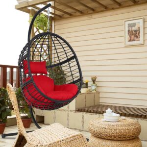 Abble Wicker Hanging Egg Chair with Cushion and Stand - Black