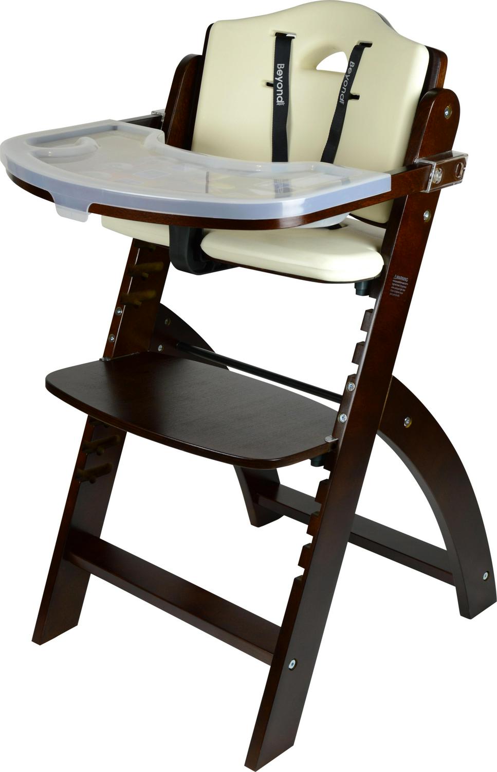 Abiie Beyond Wooden High Chair with Tray. The Perfect Adjustable Baby Highchair Solution for Your Babies & Toddlers or as a Dining Chair. (6 Months up to 250 Lb) (Mahogany Wood - Cream Cushion)