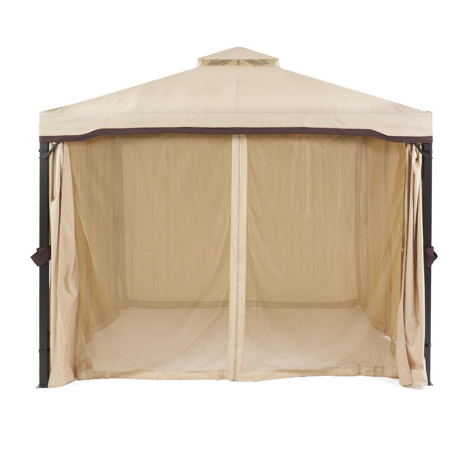 Abrams Outdoor Gazebo Canopy with Net Drapery, Beige - Image 5