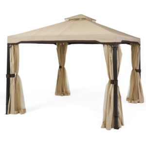 Abrams Outdoor Gazebo Canopy with Net Drapery, Beige