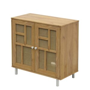 Twin Star Home Accent Cabinet with Woven Cane Door Panels in Campbell Oak
