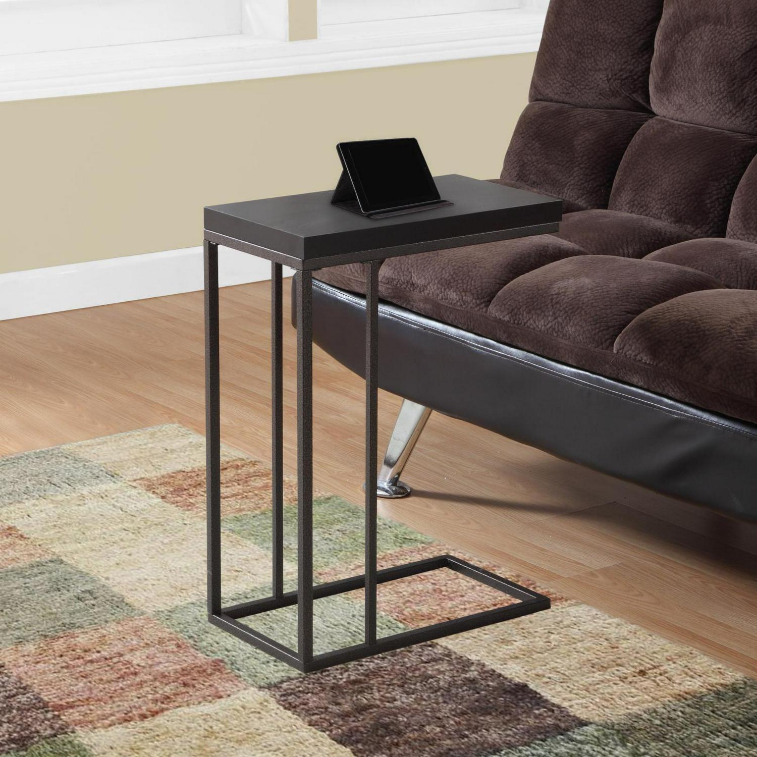 Accent Table C-shaped End Side Snack Living Room Bedroom Metal Brown