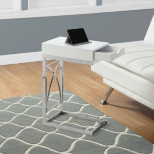 Accent Table C-shaped End Side Snack Bedroom Metal Glossy White