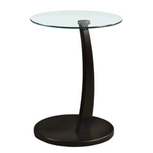 Accent Table, C-Shaped, End, Side, Snack, Living Room, Bedroom, Laminate, Tempered Glass, Brown, Clear, Contemporary, Modern