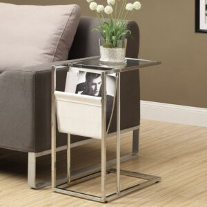 White/Chrome Metal Accent Table with Magazine Holder