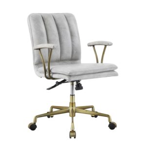 Acme Furniture Office Chair, Vintage White Top Grain Leather & Gold