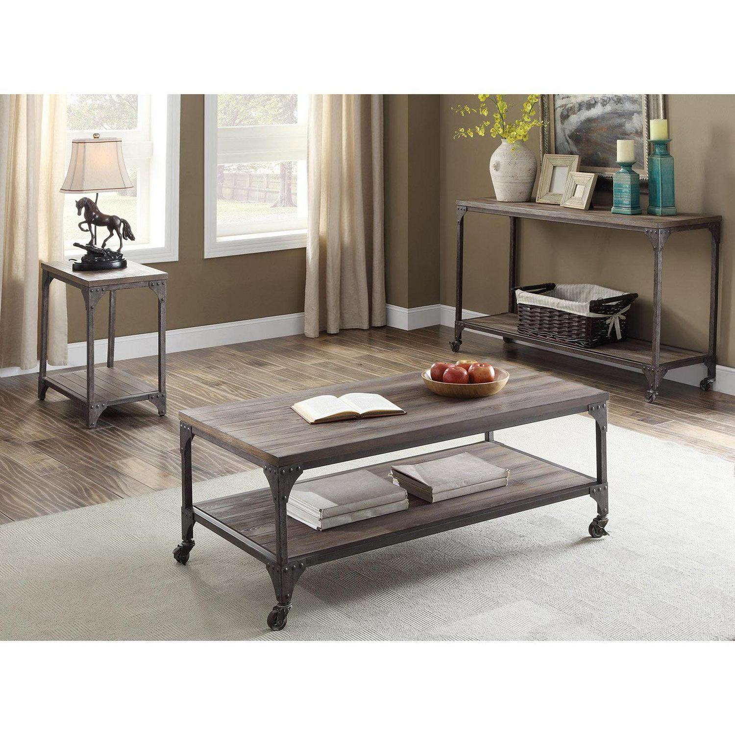 ACME Gorden Coffee Table in Weathered Oak & Antique Nickel 81445