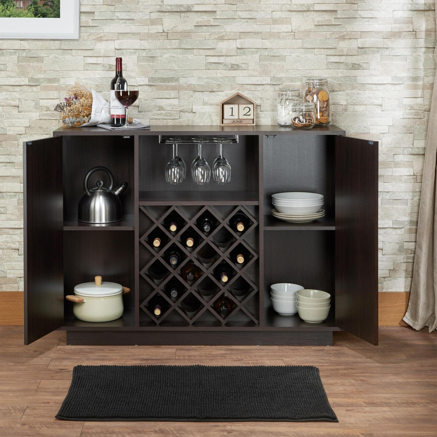 ACME Hazen Rectangular Wood Server with Wine and Stemware Rack in Espresso - Image 6