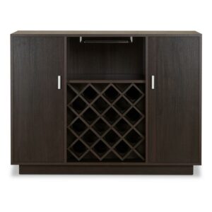 ACME Hazen Rectangular Wood Server with Wine and Stemware Rack in Espresso