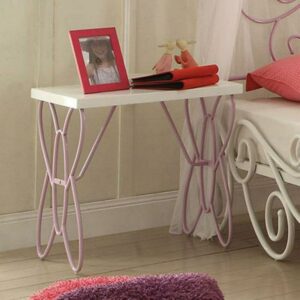 ACME Priya II Nightstand with Metal Tube in White and Light Purple