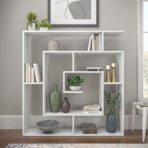 Ada Home Decor Briscoe 4 Tier Open Shelf Bookcase Modern Geometric Book Shelves, White