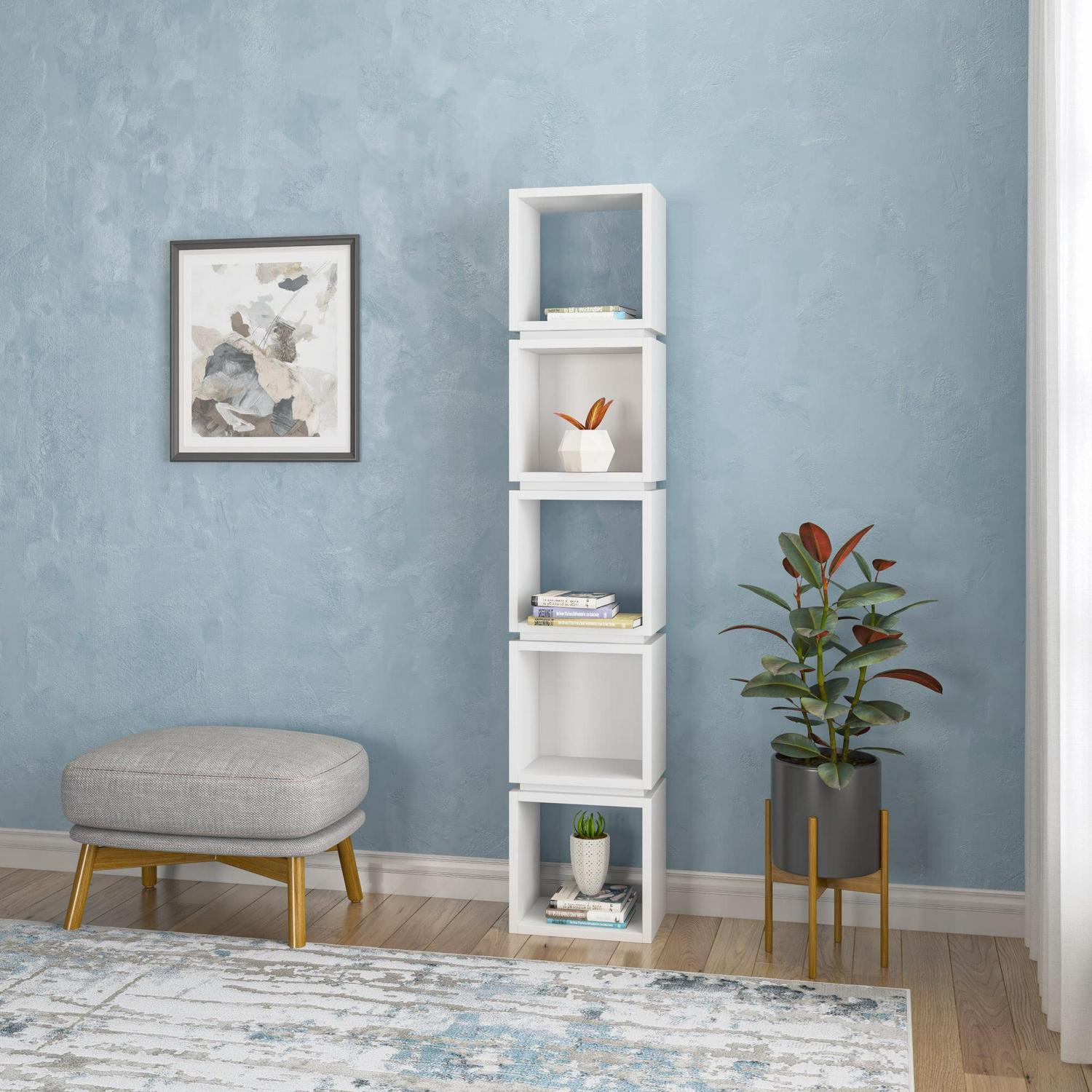 Ada Home Decor 5 Shelf Bookcase Multiple Tier Open Corner Shelf Narrow Book Shelves, White - Image 3