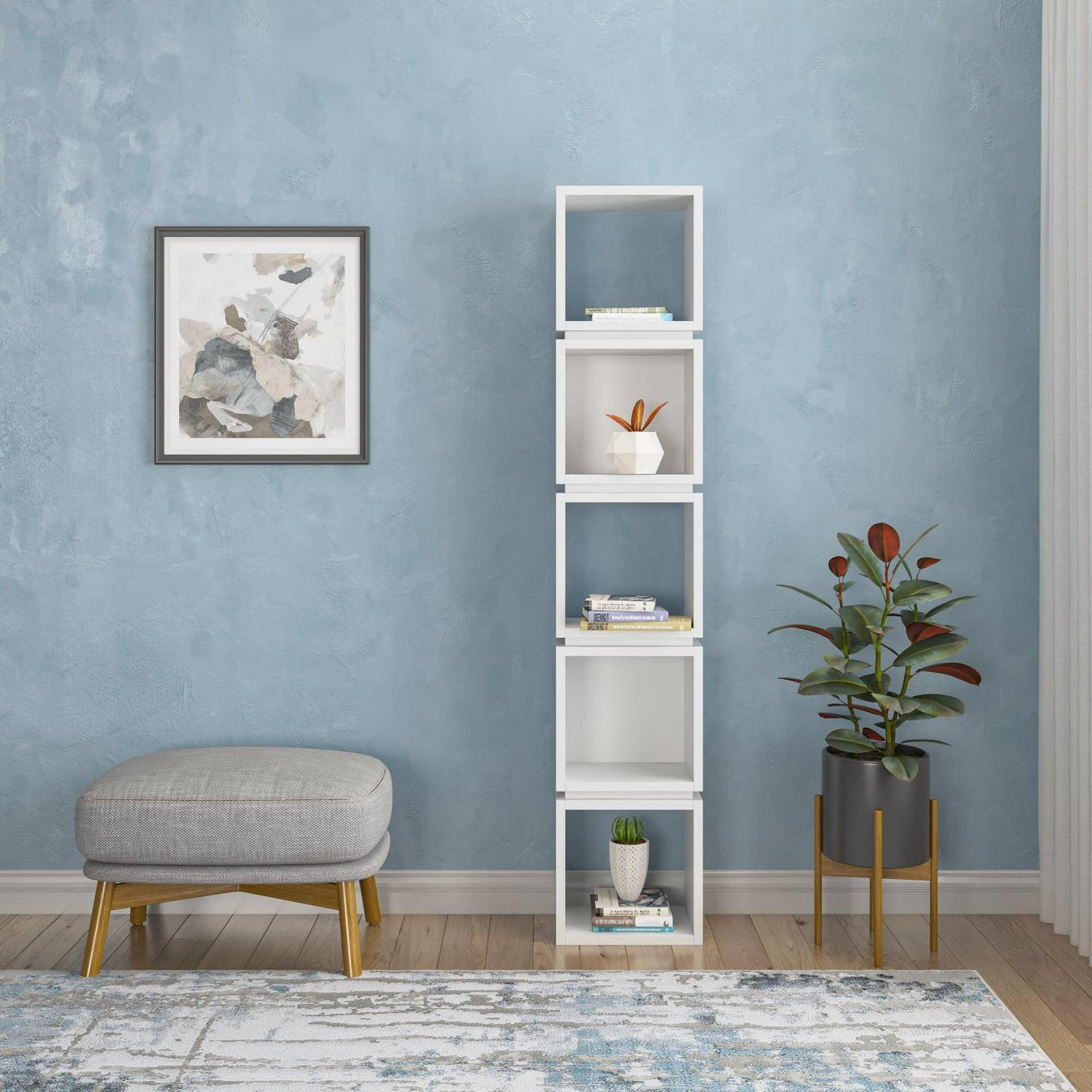 Ada Home Decor 5 Shelf Bookcase Multiple Tier Open Corner Shelf Narrow Book Shelves, White - Image 2