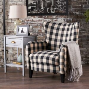 Adair Black and White Plaid Fabric Club Chair