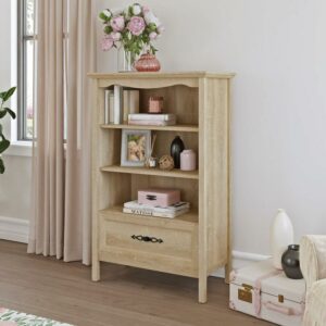Adaline Café Bookcase with Drawer, Orchard Oak Finish
