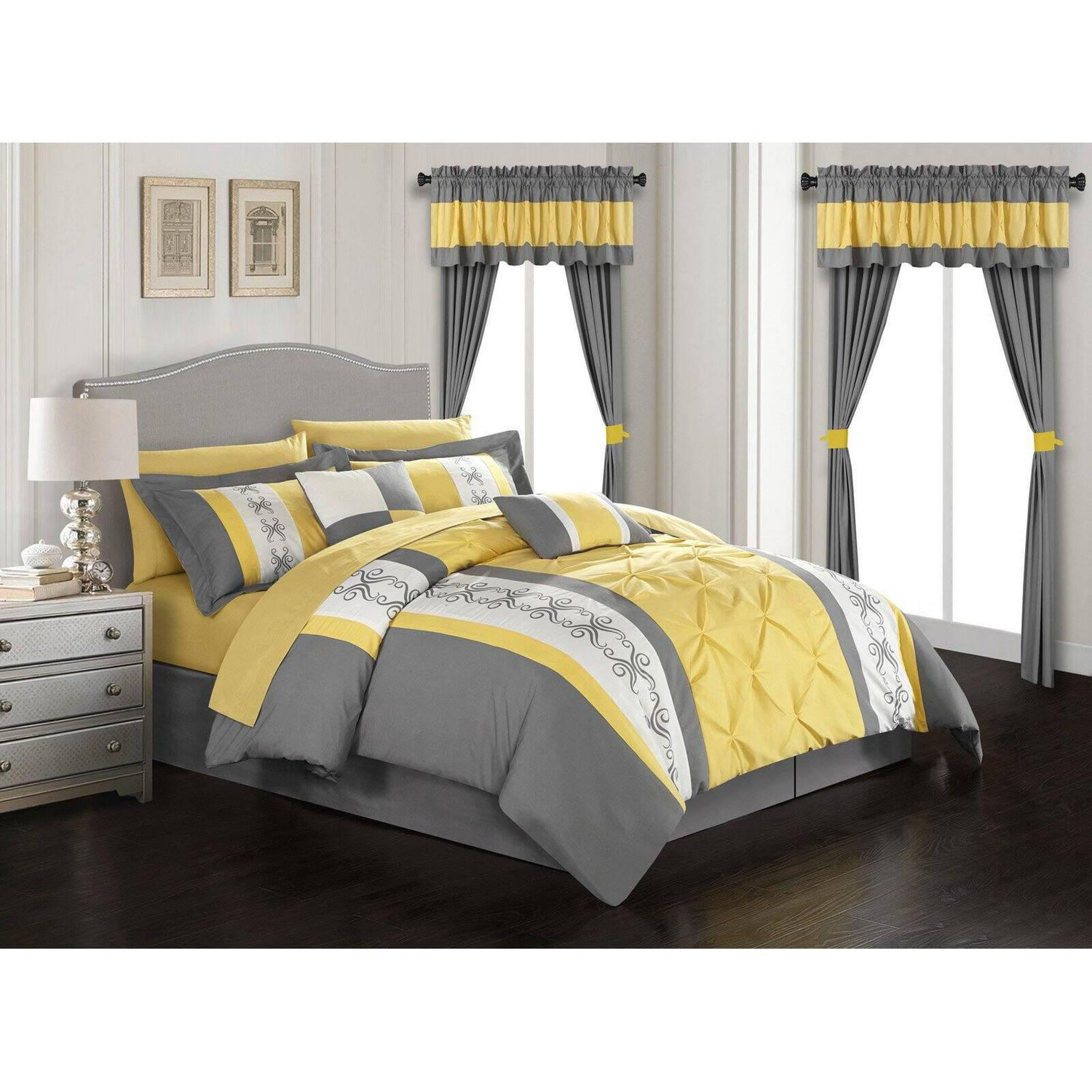 Adara 20 Piece Comforter Set Color Block Pinch Pleat Pintuck Design - Image 2