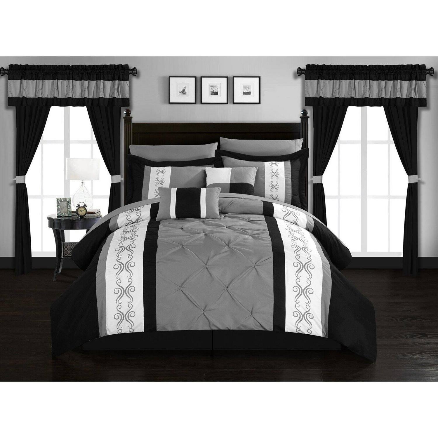 Adara 20 Piece Comforter Set Color Block Pinch Pleat Pintuck Design - Image 9