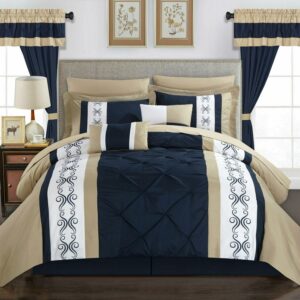 Adara 20 Piece Comforter Set Color Block Pinch Pleat Pintuck Design