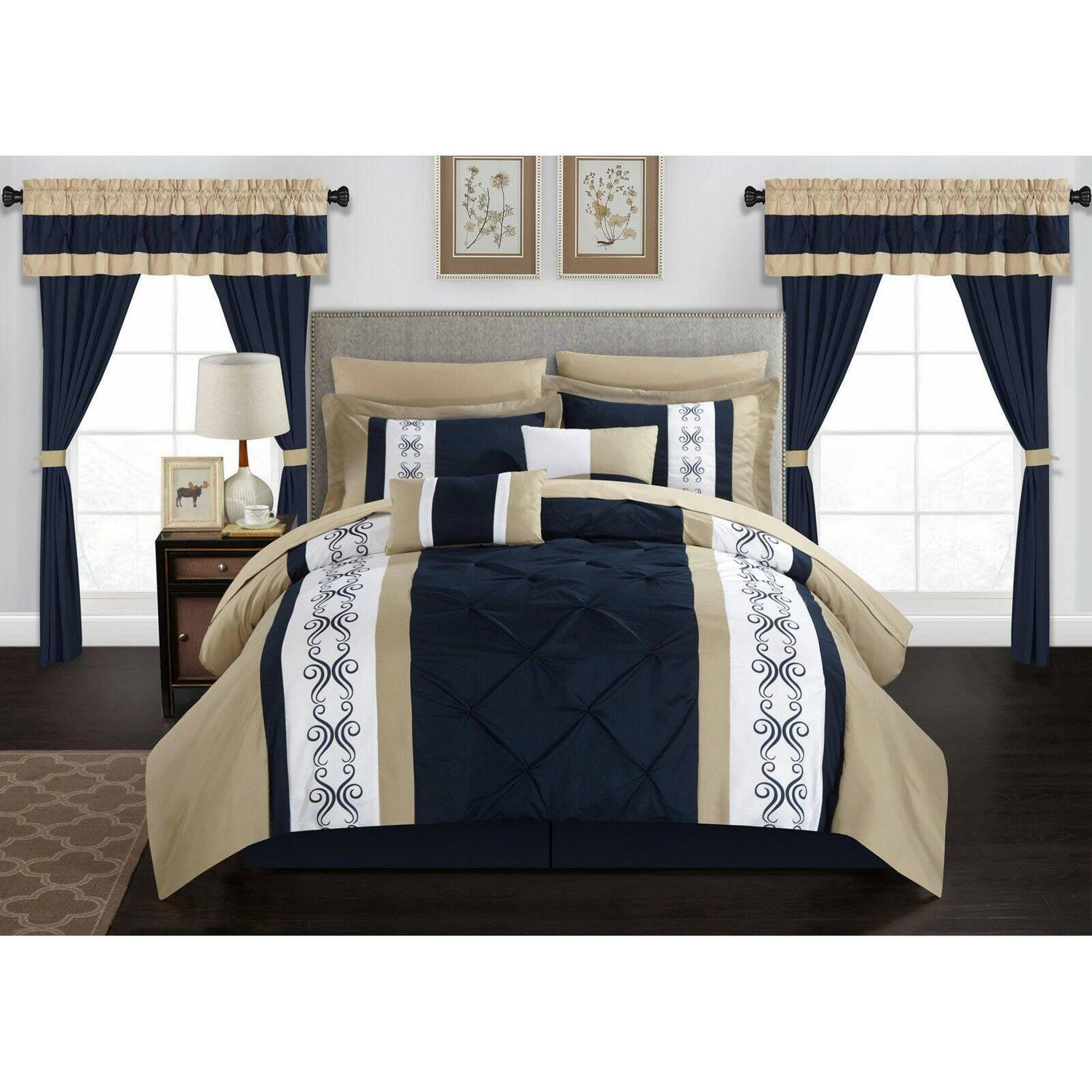 Adara 20 Piece Comforter Set Color Block Pinch Pleat Pintuck Design - Image 8