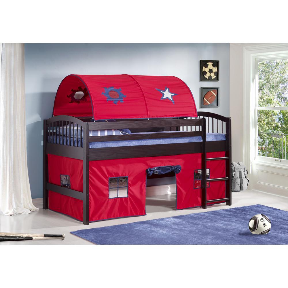 Alaterre Furniture Addison Espresso Finish Junior Loft Bed, Red Tent and Playhouse with Blue Trim - Image 8