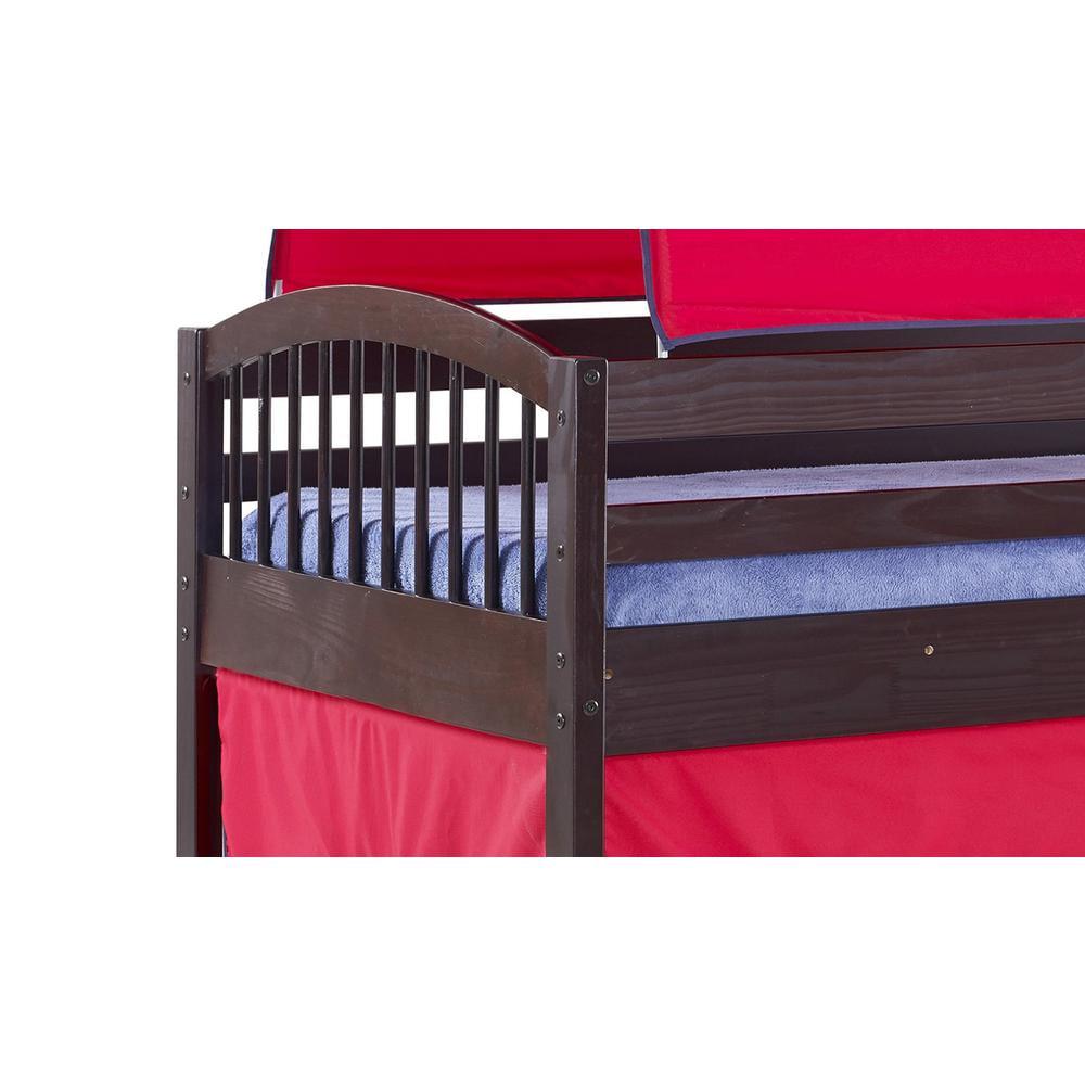 Alaterre Furniture Addison Espresso Finish Junior Loft Bed, Red Tent and Playhouse with Blue Trim - Image 6