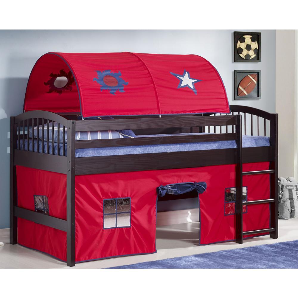 Alaterre Furniture Addison Espresso Finish Junior Loft Bed, Red Tent and Playhouse with Blue Trim - Image 7