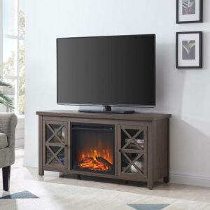 Evelyn&Zoe Colton Rectangular TV Stand with Log Fireplace for TV's up to 55", Alder Brown