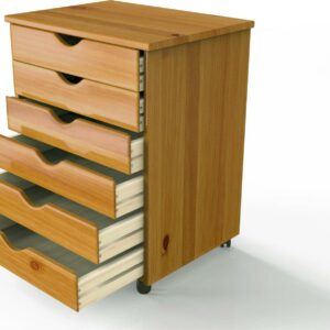 Jela Original Roll Cart, Solid Wood, 6 Drawer Extra Wide Roll Cart, Med Pine