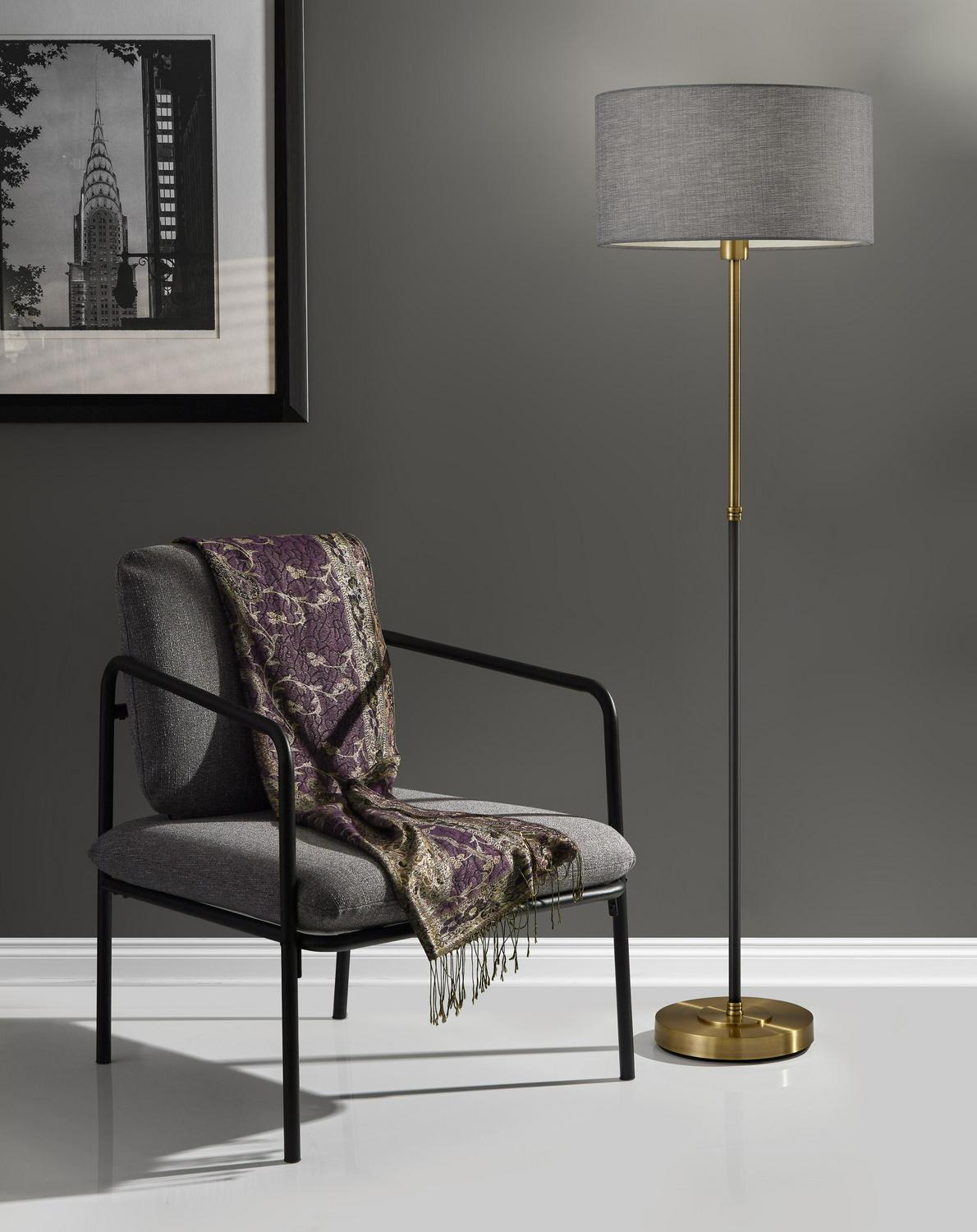 Adesso Bergen Floor Lamp, Black and Antique Brass - Image 2