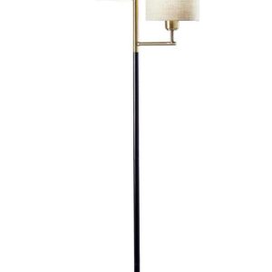 Adesso Davis Floor Lamp Matte Black & Antique Brass Natural Textured Fabric