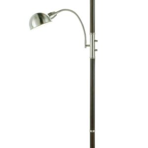 Adesso Lexington 300 Watt Combo Torchiere, Walnut rubber wood with brushed steel accents