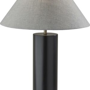 Adesso Martin Table Lamp, Black Poplar Wood with Antique Brass Accent