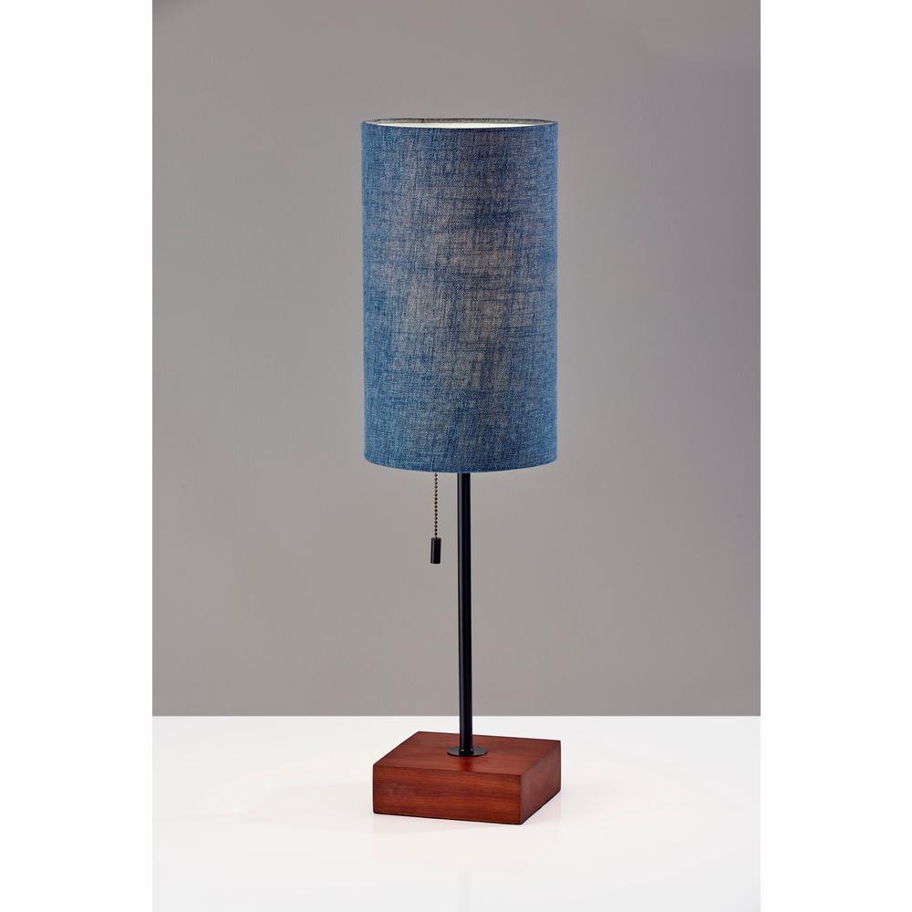 Adesso Trudy Table Lamp, Black Wood Base Textured Blue Fabric Shade - Image 2