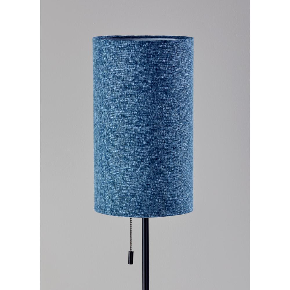 Adesso Trudy Table Lamp, Black Wood Base Textured Blue Fabric Shade - Image 3