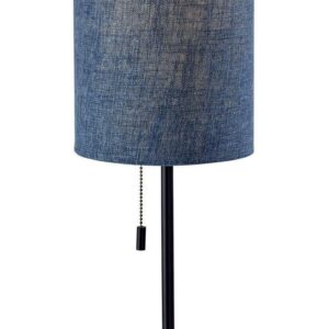 Adesso Trudy Table Lamp, Black Wood Base Textured Blue Fabric Shade