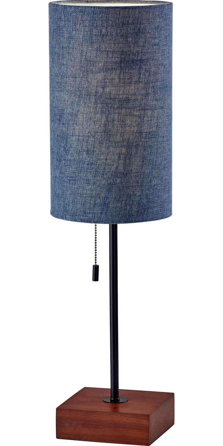 Adesso Trudy Table Lamp, Black Wood Base Textured Blue Fabric Shade