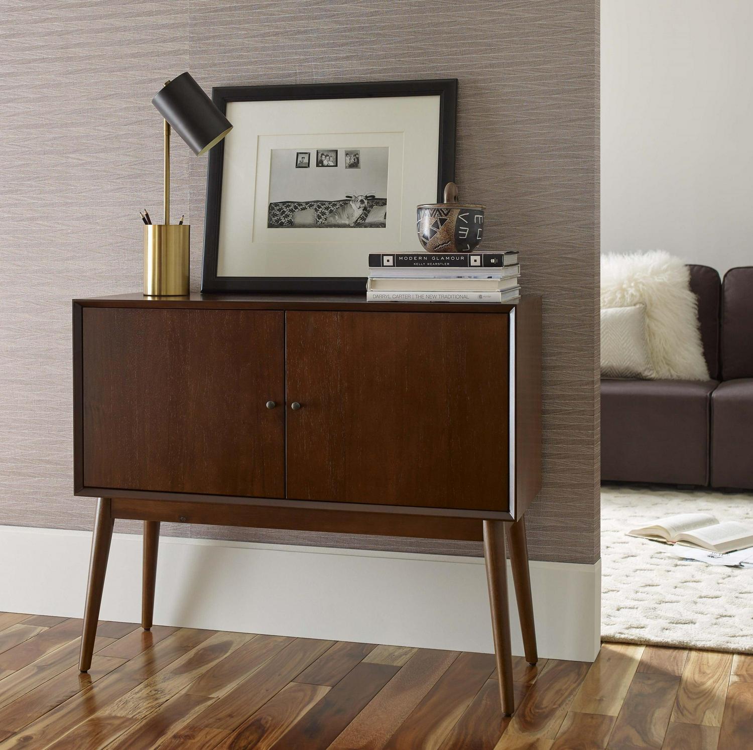 Adore Decor Brookline Midcentury Modern 2 Door Storage Cabinet Console, Walnut Brown - Image 3