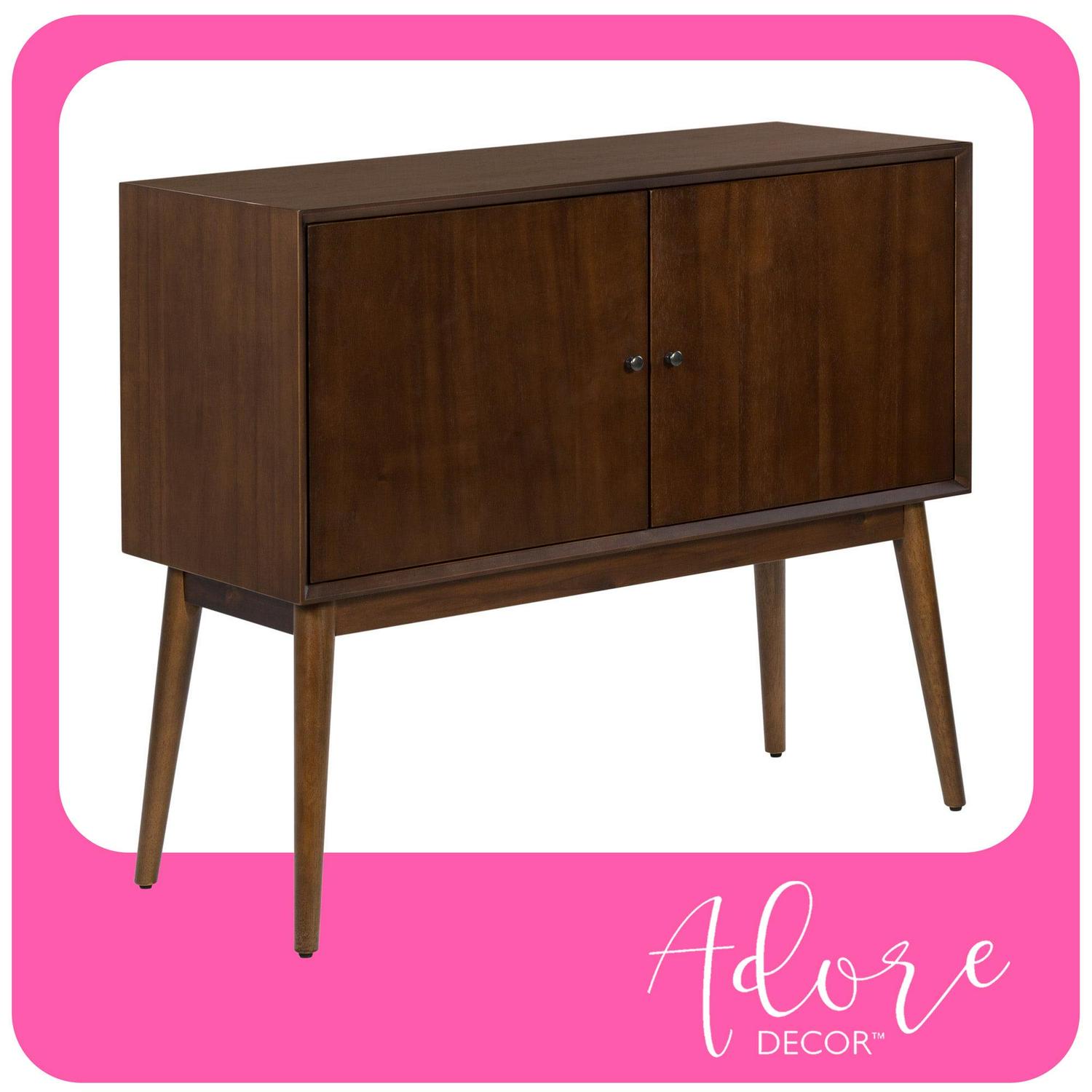 Adore Decor Brookline Midcentury Modern 2 Door Storage Cabinet Console, Walnut Brown