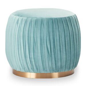 Adore Decor Jolie Modern Pleated Velvet Ottoman in Teal Blue