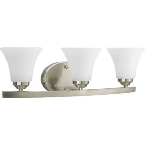 Adorn Collection Three-Light Brushed Nickel Etched Glass Traditional Bath Vanity Light