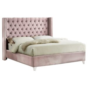 Aiden Pink Velvet King Bed-Color:Pink Velvet,Style:Contemporary