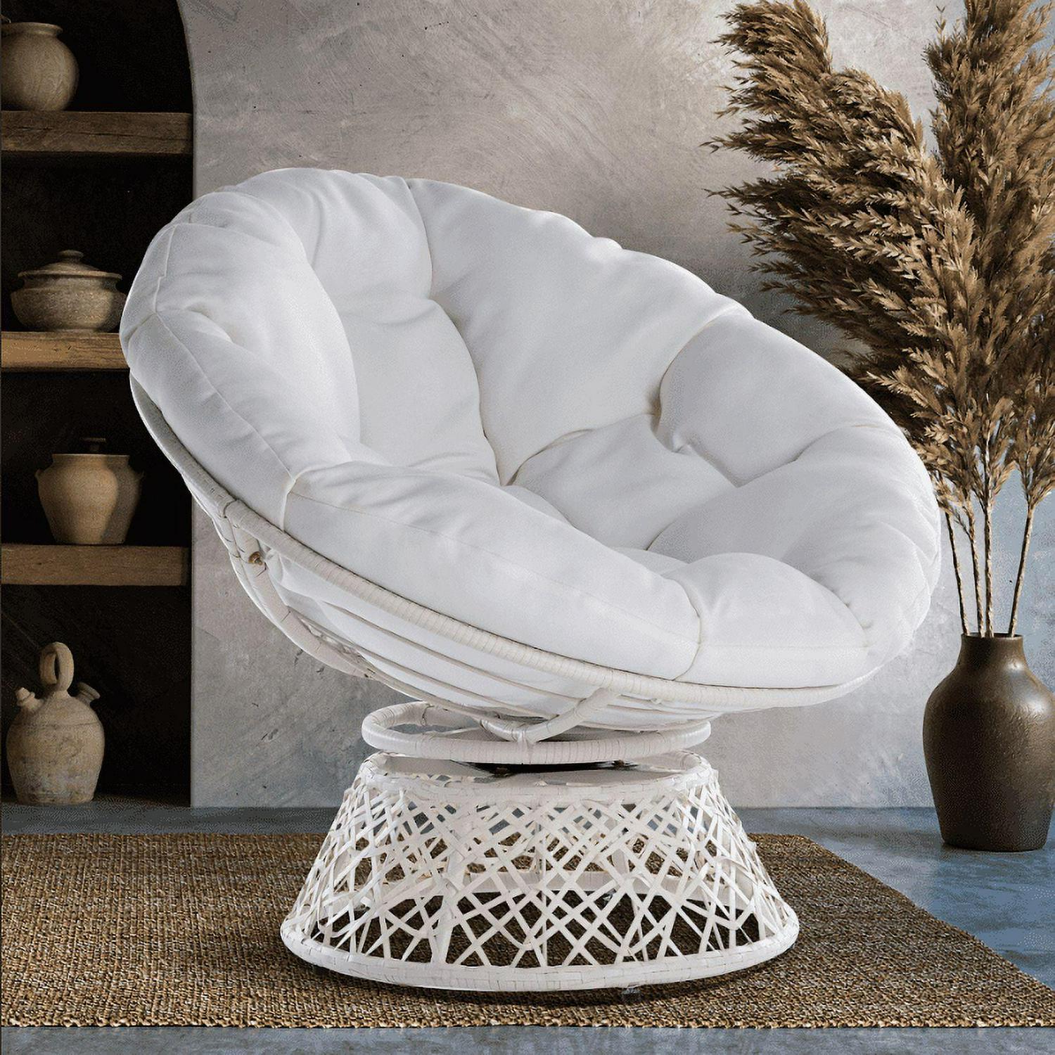360 Swivel Comfy Papasan Chair with Fabric Cushion, Pure Pearl - White Frame - Image 6