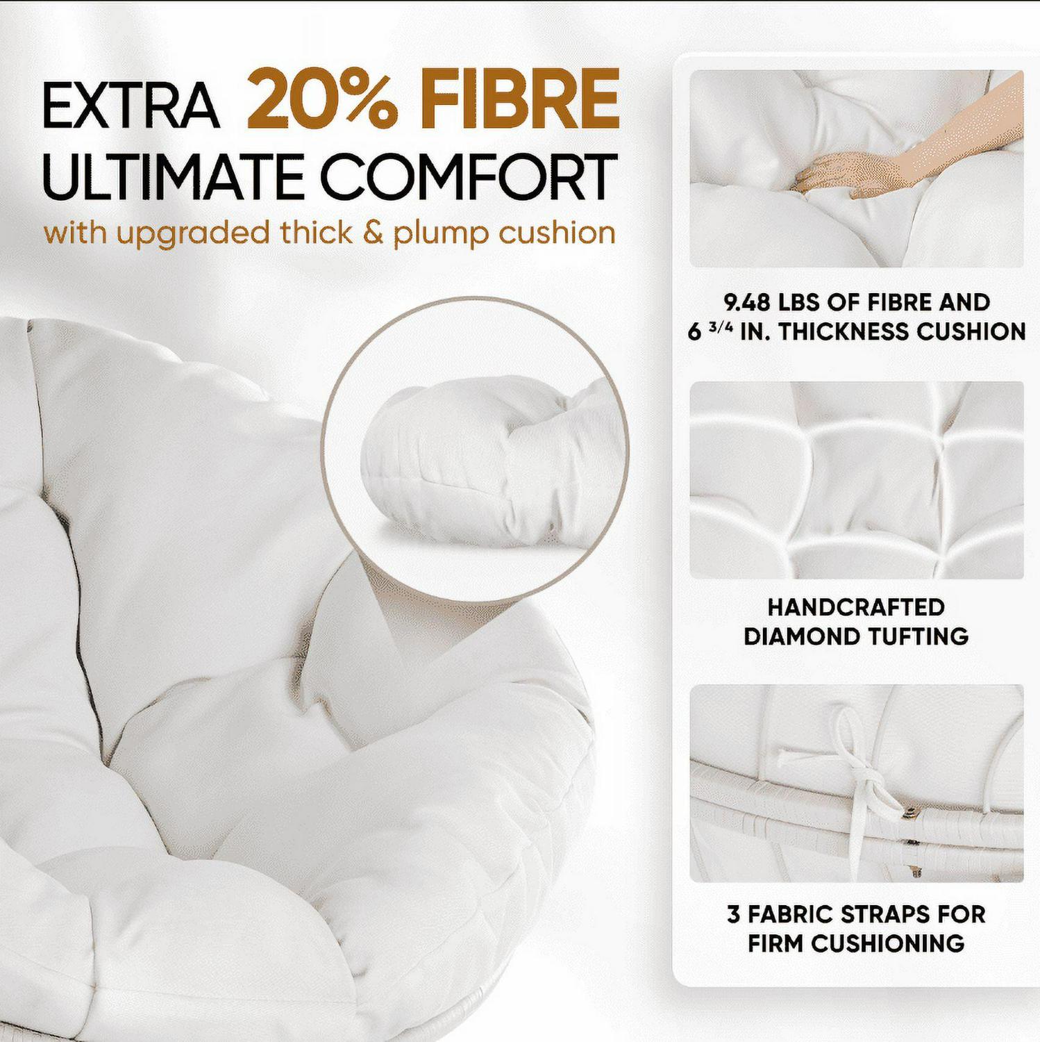 360 Swivel Comfy Papasan Chair with Fabric Cushion, Pure Pearl - White Frame - Image 3