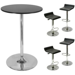 Airlift Adjustable 5 Piece Pub Set with Larger Table, Black and Chrome